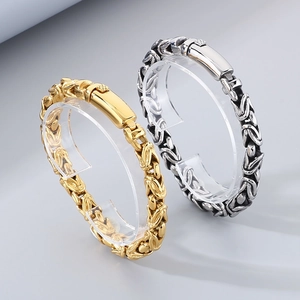 Men Byzantine Chain Bracelet Necklace Stainless Steel 18K Gold Plated Punk Hip Hop Vintage Jewelry For Him