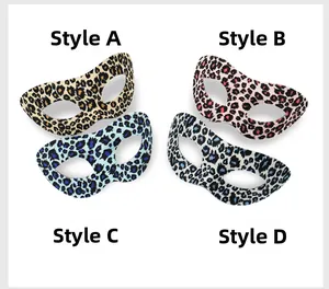 Detailed view of leopard print masks in brown, pink, blue and grey color variants