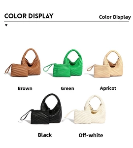 Detail of woven hobo bag set showing intricate checkered pattern and five color options