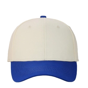 Retro minimalist two-tone baseball cap with cream crown and navy blue curved brim