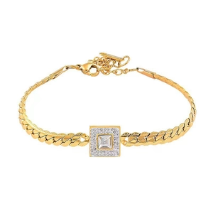 Vintage titanium steel gold bracelet with square emerald cut white zircon pendant