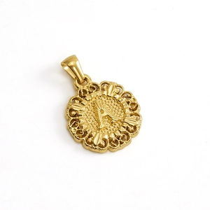 Retro 18k gold plated stainless steel round pendant necklace with letter A engraving