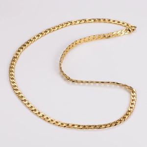 Flat curb link Cuban chain necklace in gold finish with curved plate detail