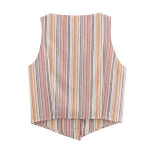 Vintage striped vest top in orange and grey tones with a stylish pointed hemline