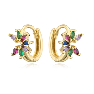 Irregular geometric hoop earrings with colorful zircon stones in gold plated finish