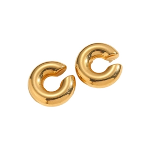 Polished titanium steel C-shaped chunky hoop earrings in a minimalist gold finish