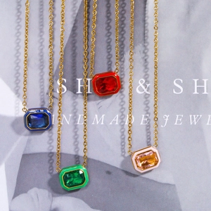 Colorful macaron zircon necklaces with gold chain in blue, red, green and champagne