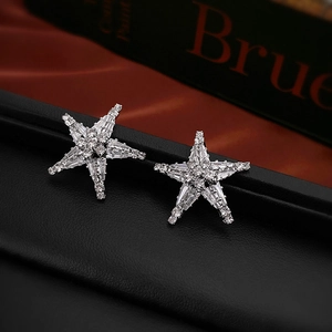 Alloy Crystal Starfish Stud Earrings With Silver Earring Post Elegant Sparkling Zircon Inlaid Tiny Jewelry For Women