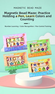 Detailed macro view of magnetic bead maze boards for kids color and number sorting