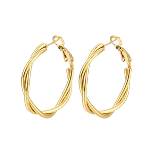 French style gold twisted hoop earrings in titanium steel for women fashion style