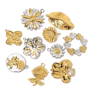 French style floral titanium steel pendants in gold and silver finishes for DIY necklaces