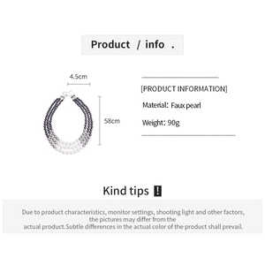 Detailed specs of the 58cm triple-layer faux pearl necklace with gradient grey tones