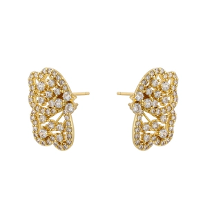 Exquisite gold-plated copper butterfly stud earrings with sparkling white cubic zirconia