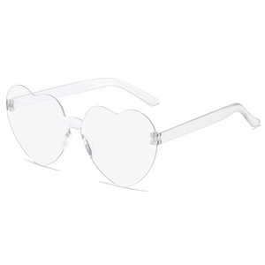 Frameless heart-shaped rimless sunglasses in clear jelly style from a 3/4 front view