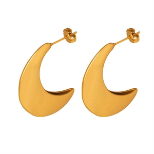 Boucles d'oreilles créoles C en acier inoxydable plaqué or 18 carats forme lune