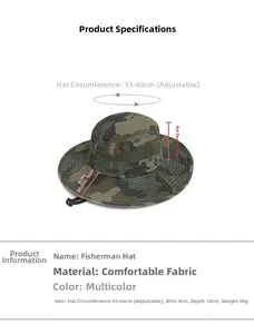 Tableau des tailles du chapeau camouflage avec tour de tête réglable 55-60cm