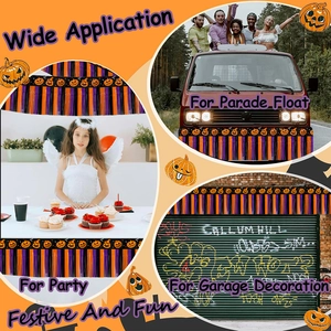 Rideau de franges Halloween orange, noir et violet avec citrouilles pour décoration