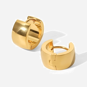 18K Gold Plated Stainless Steel Chunky Hoop Earrings For Women Minimalist Mirror Polished Wide Huggie Earrings Fashion Jewelry