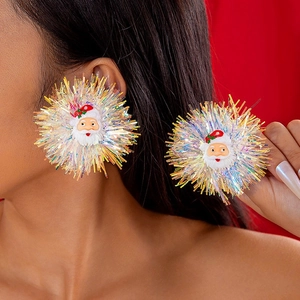 Festliche Weihnachtsmann-Ohrstecker mit bunten Lametta-Bändern und Bommeln für Damen