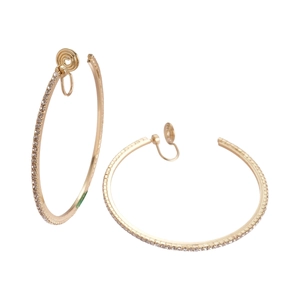 Elegant gold-plated rhinestone hoop earrings with screw-back clip for non-pierced ears