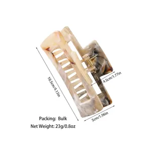 Rectangle hair claw clip with marble texture, measuring 10.5cm, high-quality hair accessory