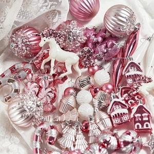 Pink Christmas Ornaments Hanging Decor Plastic Glitter Unicorn Candy Star Shapes Festive Tree Decorations Holiday Party