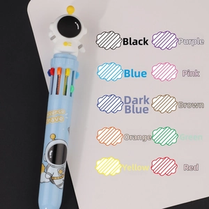 Detail showing a 10-color shuttle pen with astronaut topper and a color reference chart