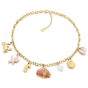 18K gold-plated stainless steel ocean necklace with starfish, crab and shell charms