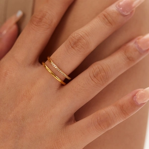Double Layer Round Ring Stainless Steel Zircon Inlaid Minimalist INS Style Fashionable Jewelry Gift For Women