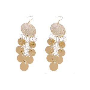 Chic gold circular sequin tassel drop earrings with matte disk and metallic layers
