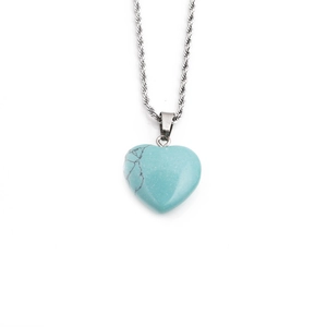 Minimalist heart-shaped turquoise stone pendant necklace with silver rope chain for women
