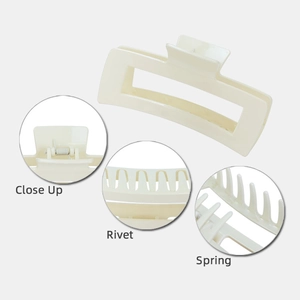 12cm large square hollow hair claw clip in cream beige with durable metal spring
