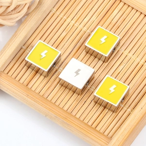Square stainless steel enamel heart charms with lightning bolt pattern for DIY jewelry