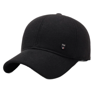 Winter black baseball cap for elderly men with warm sport embroidery and thick fabric