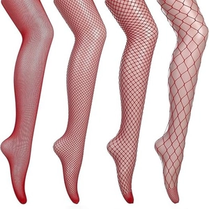 Collants résille rouges pour femmes en quatre tailles de mailles de fine à large style professionnel