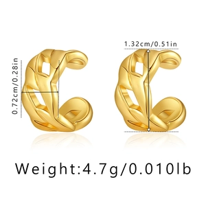 Detailed size view of gold plated Cuban link ear cuffs with dimensions and weight info