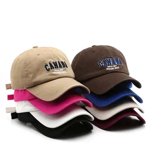 Baseball Cap Washed Cotton Retro Embroidered Letters Canada Adjustable Strap Outdoor Sun Protection For Men Women