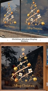 Détails des autocollants dorés sapin de Noël avec lettrage cursif Merry Christmas