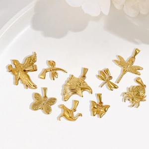 Detailed collection of 24K gold plated animal pendants including butterfly and dragonfly