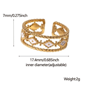 Adjustable golden stainless steel ring with wave hollow design and size dimensions