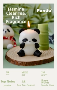 Detail of panda scented candle with bamboo shape design and jasmine tea fragrance