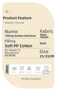 Tabella dettagliata delle dimensioni e dei materiali per il peluche Golden Retriever