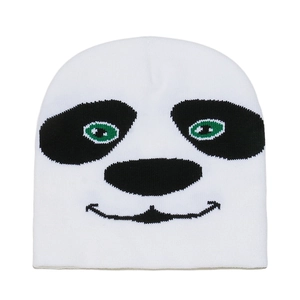 Cute Panda Jacquard Knitted Beanie Hat Acrylic Warm Winter Cap For Men Women Students Cartoon Style