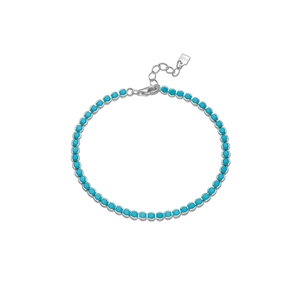 S925 sterling silver bracelet with multi-row blue turquoise gemstones and lobster clasp