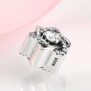 S925 sterling silver geometric hexagram bead with zircon inlays for DIY bracelets