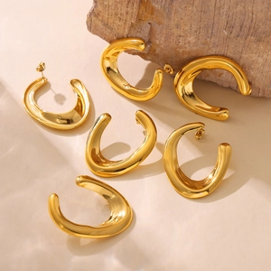 U-shaped minimalist 18k gold plated stainless steel chunky hoop earrings for women