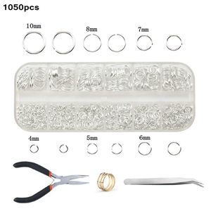 Detailed 1050pcs DIY jewelry making kit with various jump rings, pliers and tweezers