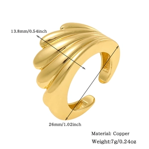Detailed size specifications for 18K gold plated brass geometric ring weighing 7g