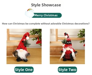 Detail of Christmas gnomes featuring starry hats, buffalo plaid, lamps and candy canes