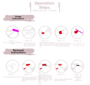 Detailed step-by-step visual guide for applying and removing 3D press-on nail patches